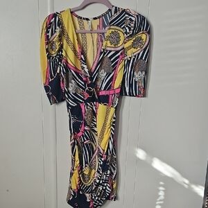 Vibrant Yellow and Pink Women's Mini Dress